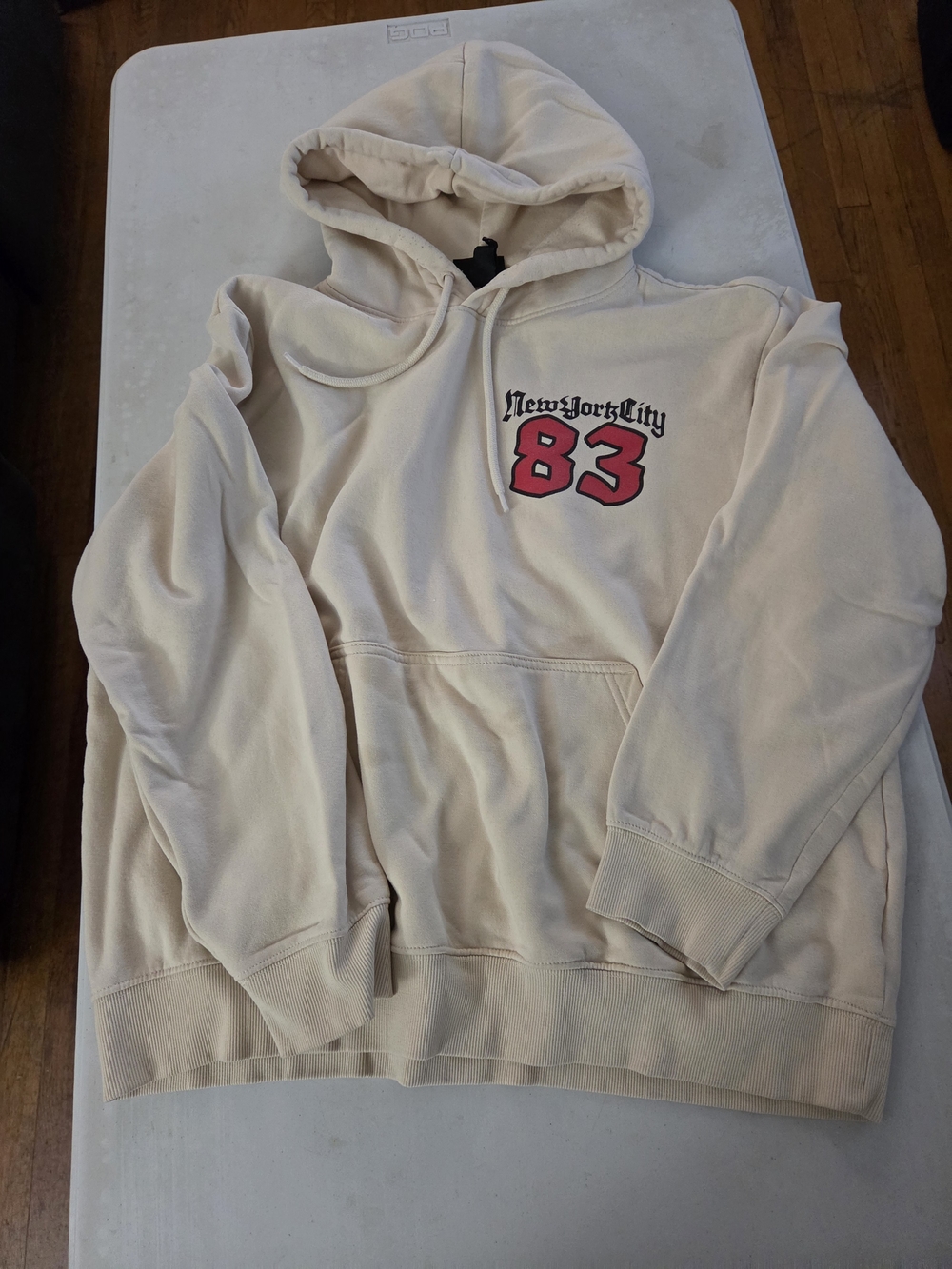 H&M Cream Hoodie with Pink '83' Chest Graphic